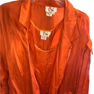 Orange 3 piece outfit 100% Silk Top, Jacket & Short Set